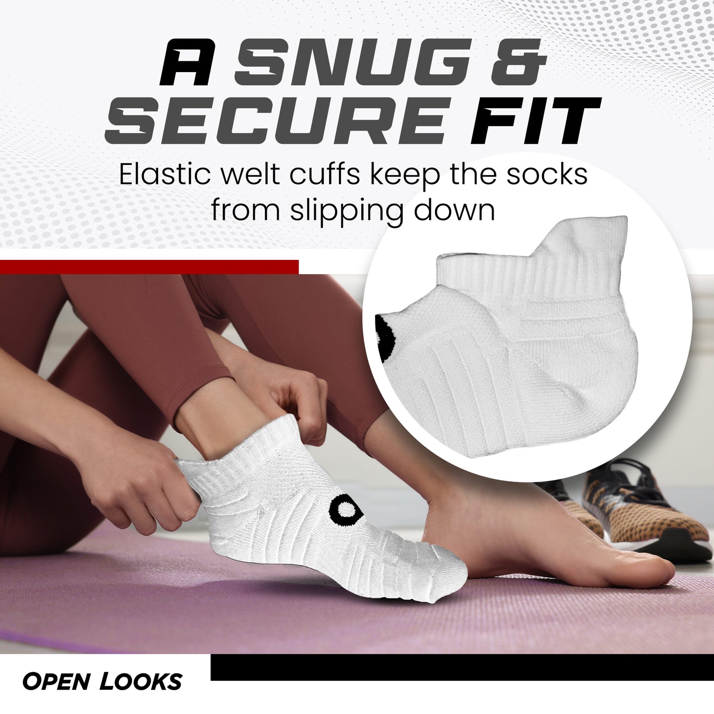 Open Looks Low Cut Sports Socks - 2 Pack (White)